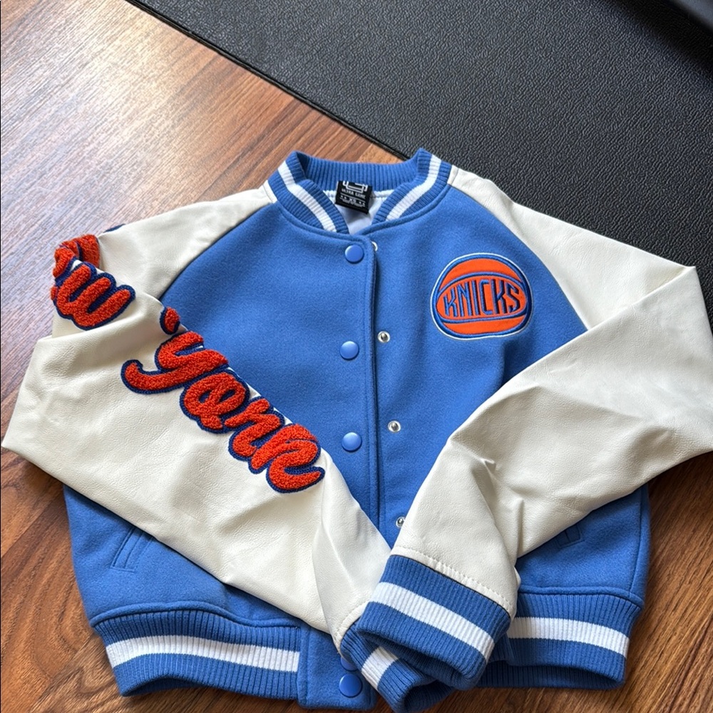 Stylish Blue and White Varsity Bomber Jacket